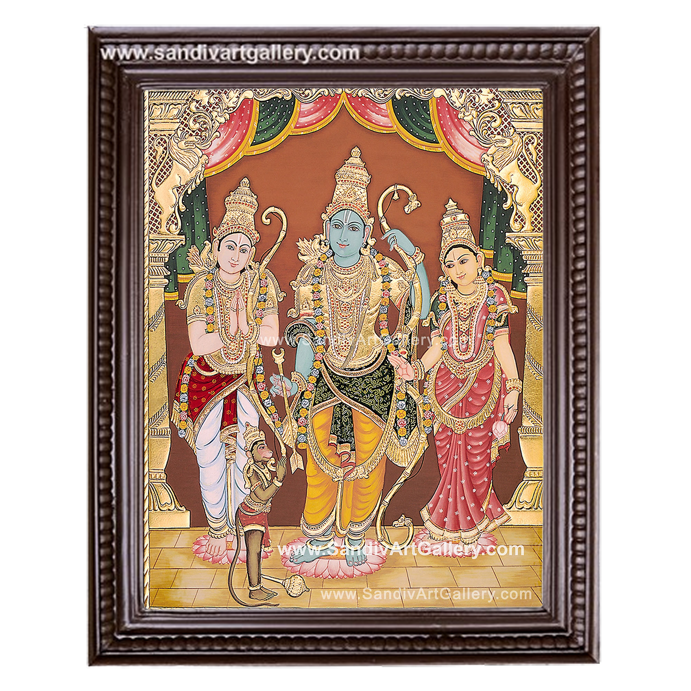 Ramar Sita Lakshmanan Hanuman Antique Tanjore Painting