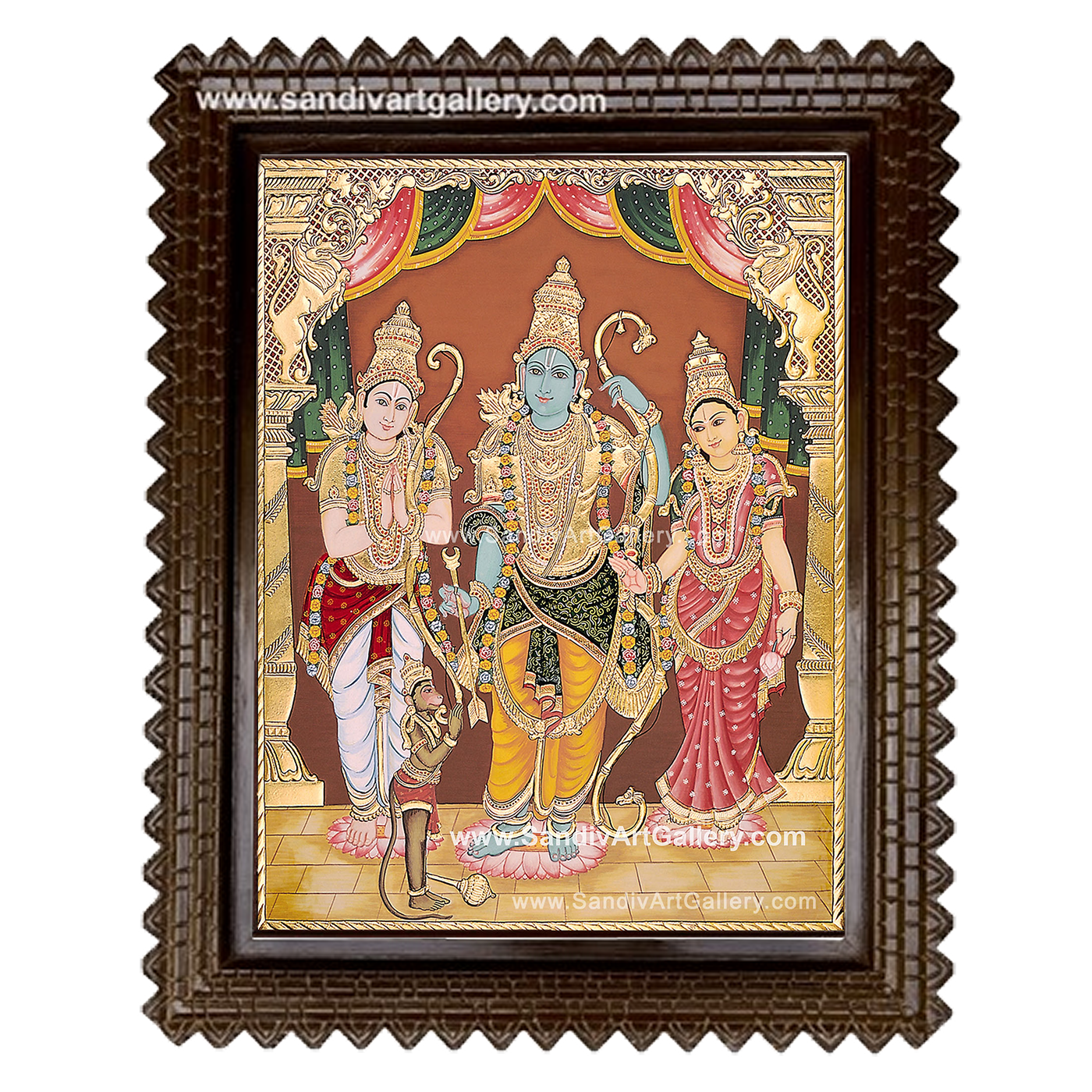 Ramar Sita Lakshmanan Hanuman Antique Tanjore Painting