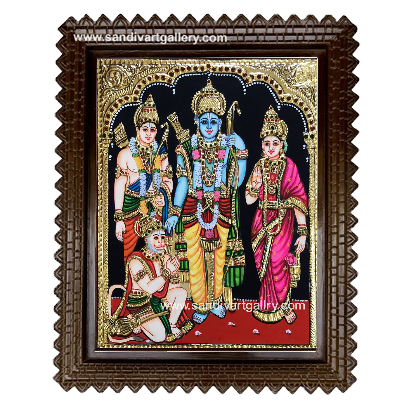 Ramar Sita Lakshmanan Hanuman Tanjore Painting2