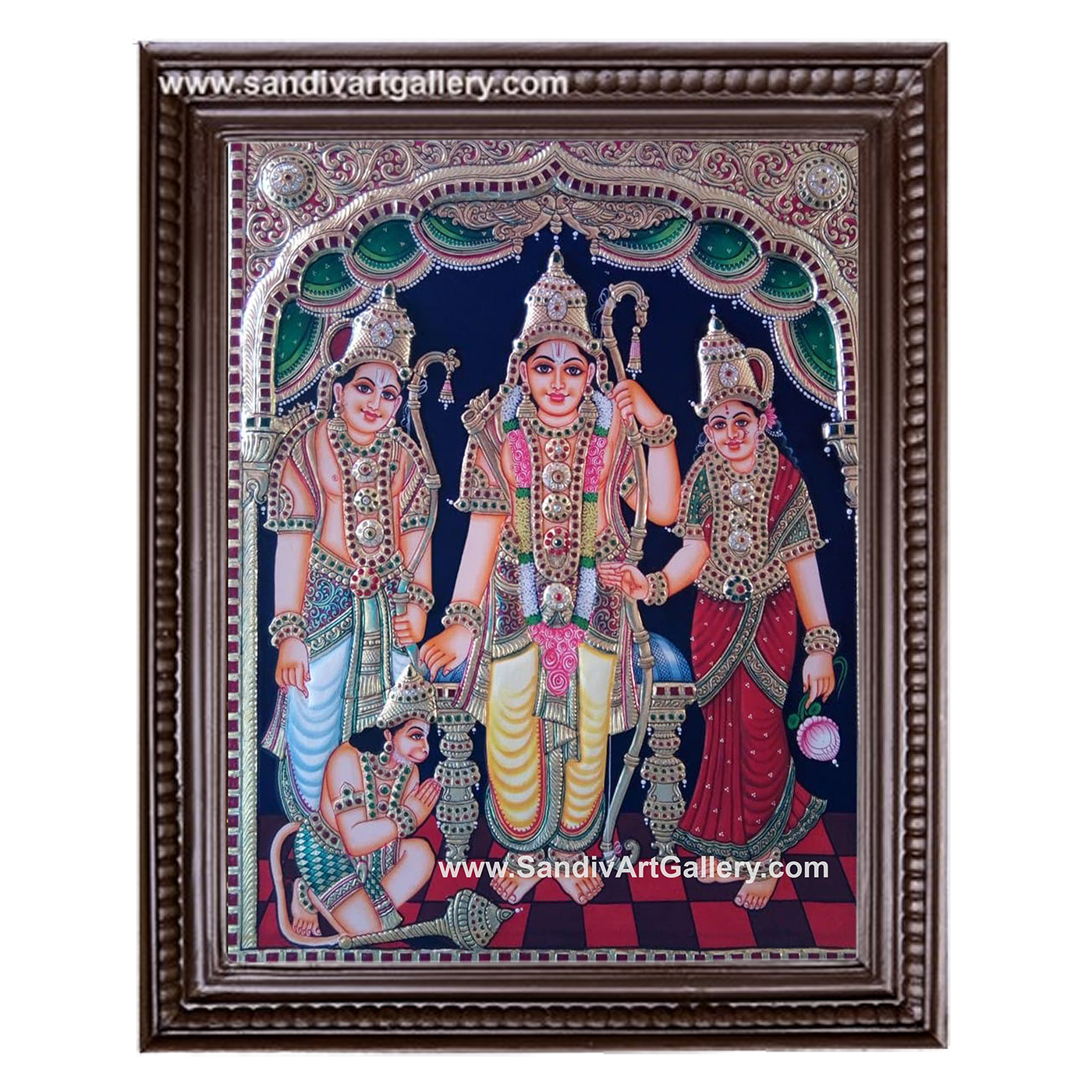 Ramar Sita Lakshmanan Hanuman Semi Embossed Tanjore Painting