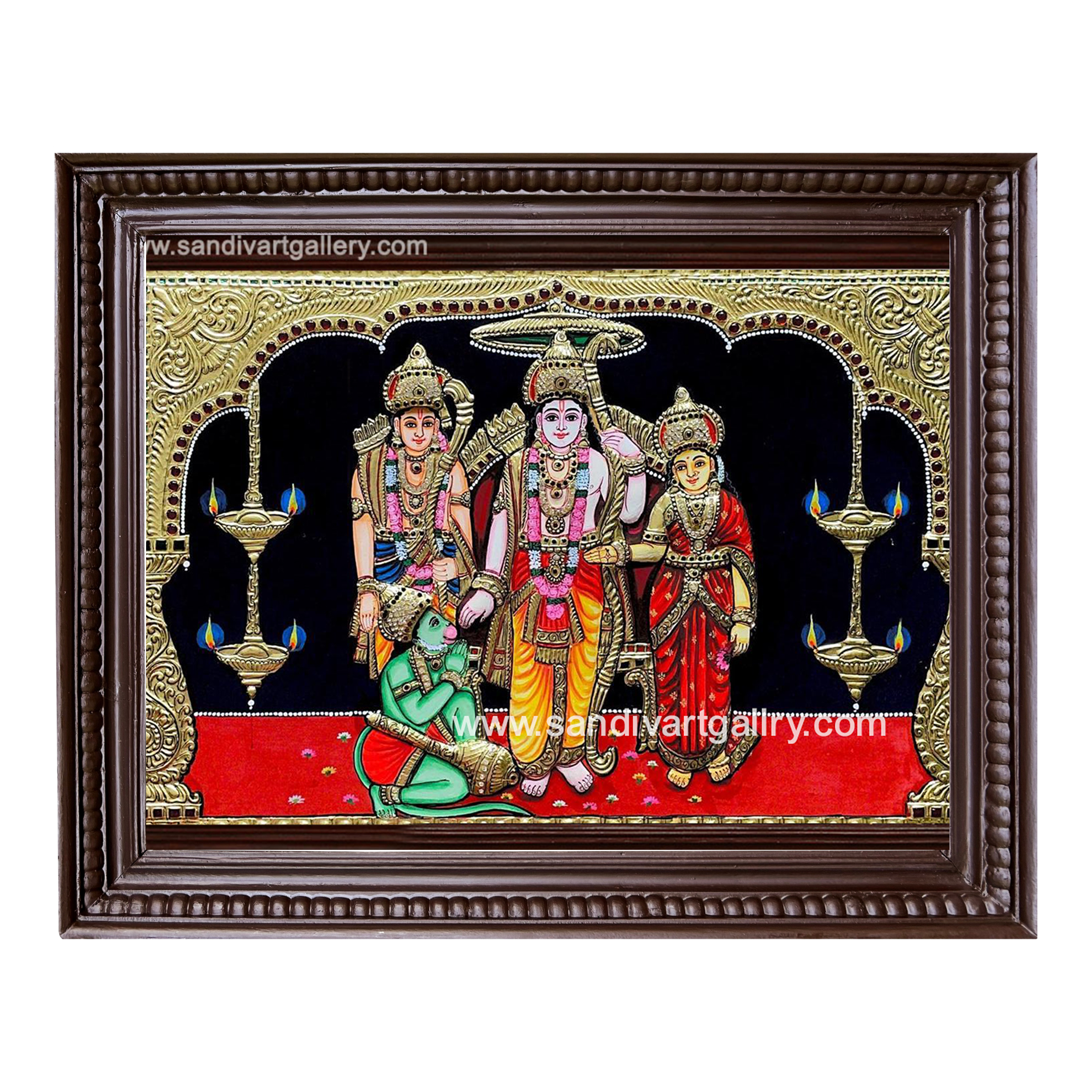 Ramar Sita Lakshmanan Hanuman Semi Embossed Tanjore Painting1