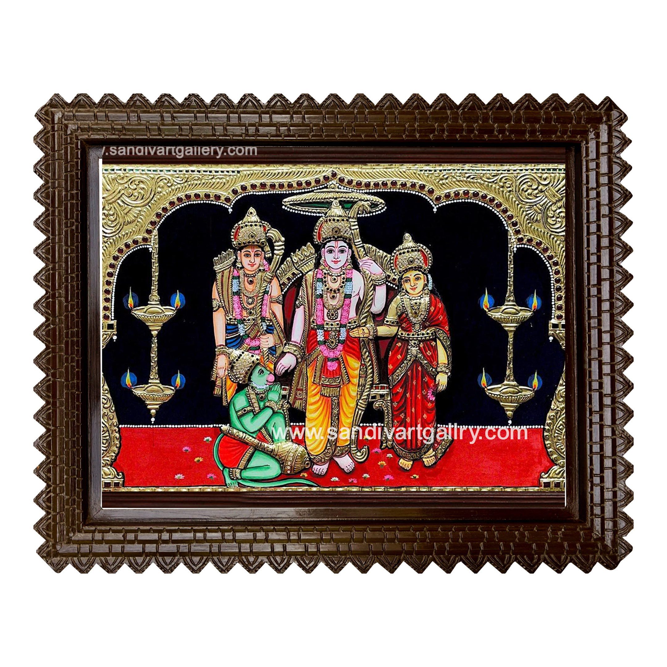 Ramar Sita Lakshmanan Hanuman Semi Embossed Tanjore Painting1