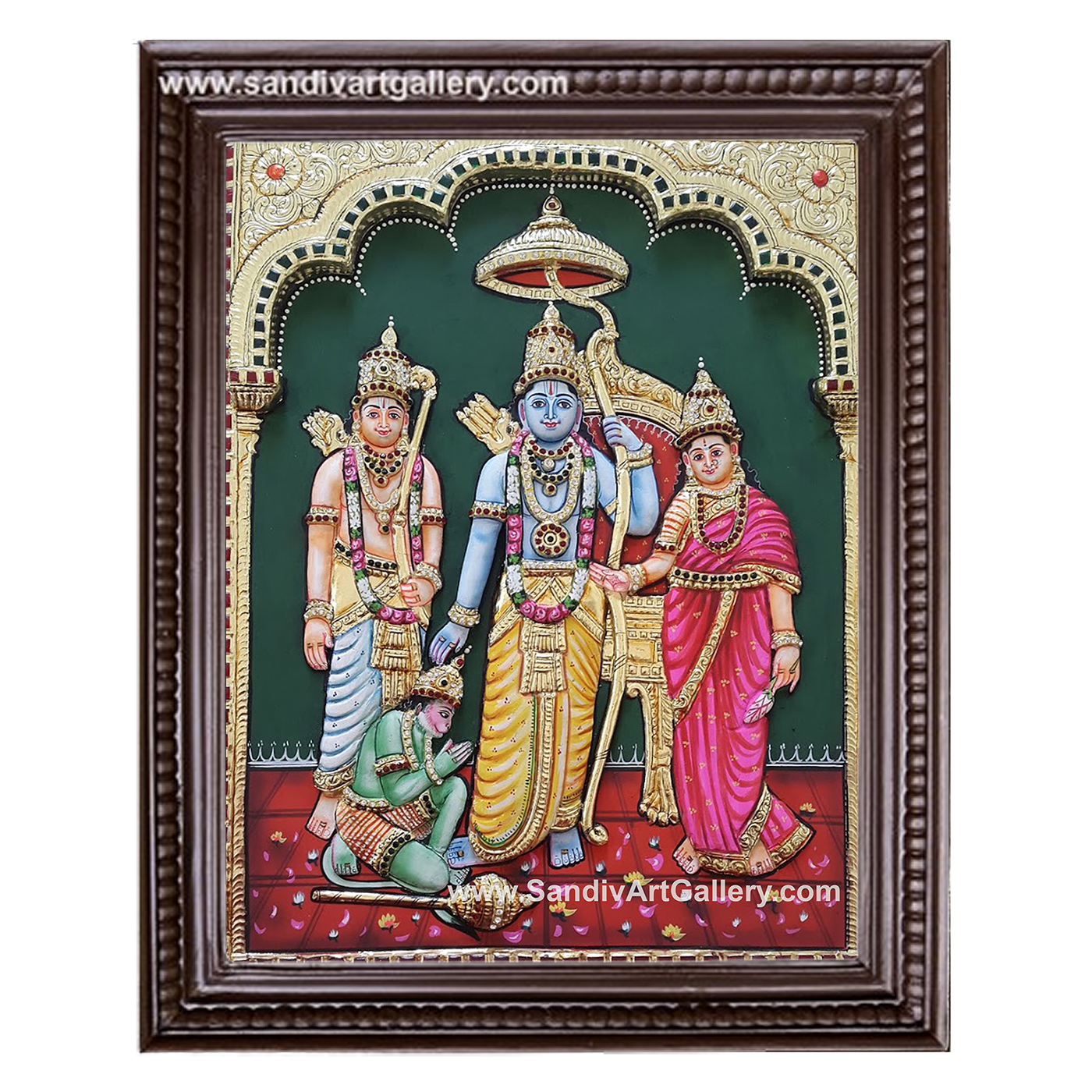Ramar Sita Lakshmanan Hanuman 3D Embossed Tanjore Painting