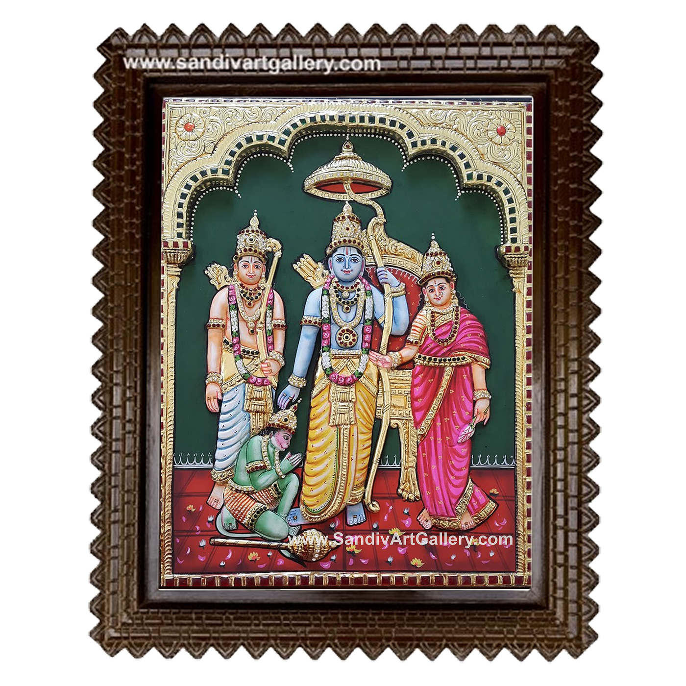 Ramar Sita Lakshmanan Hanuman 3D Embossed Tanjore Painting