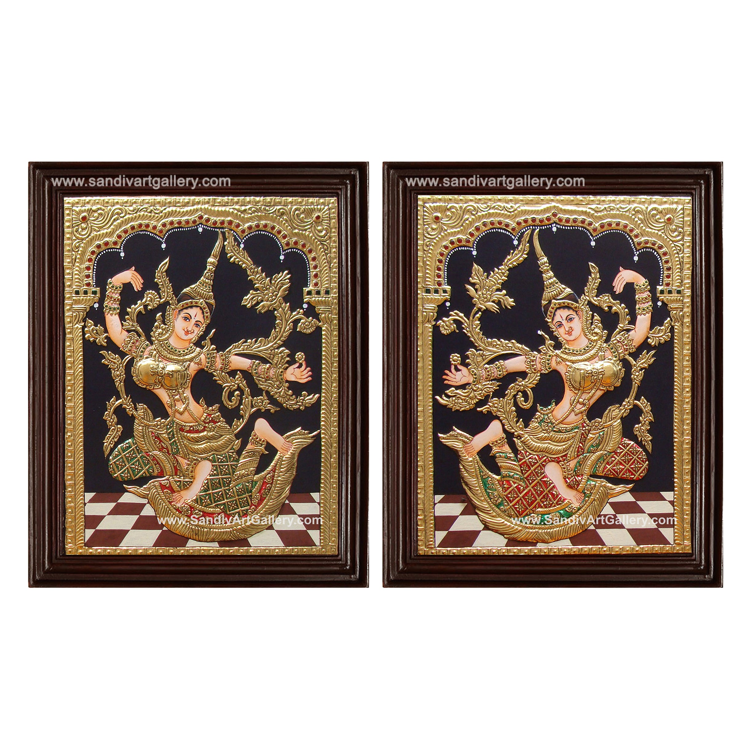 Dancing Lady Pair Tanjore Painting