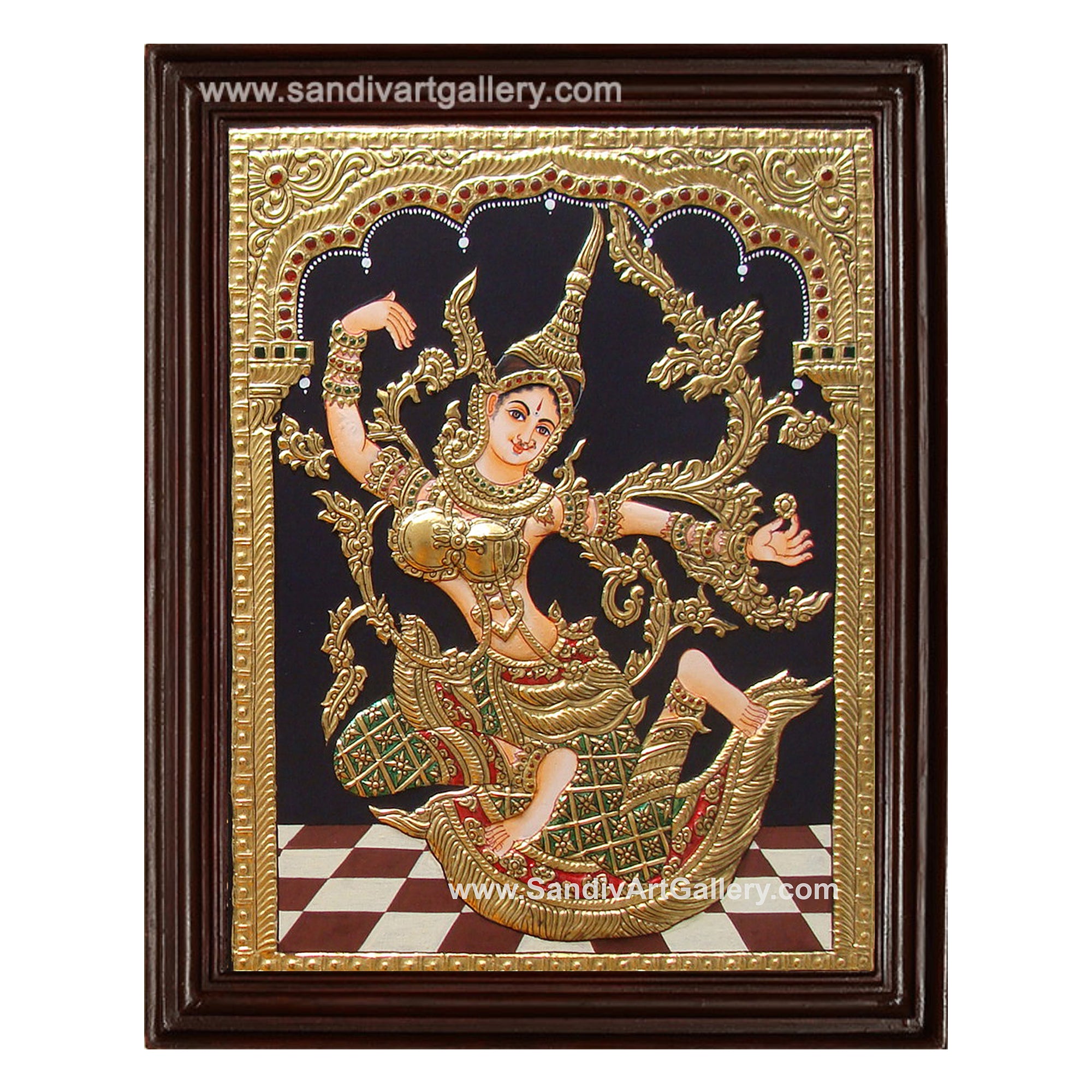 Dancing Lady Pair Tanjore Painting