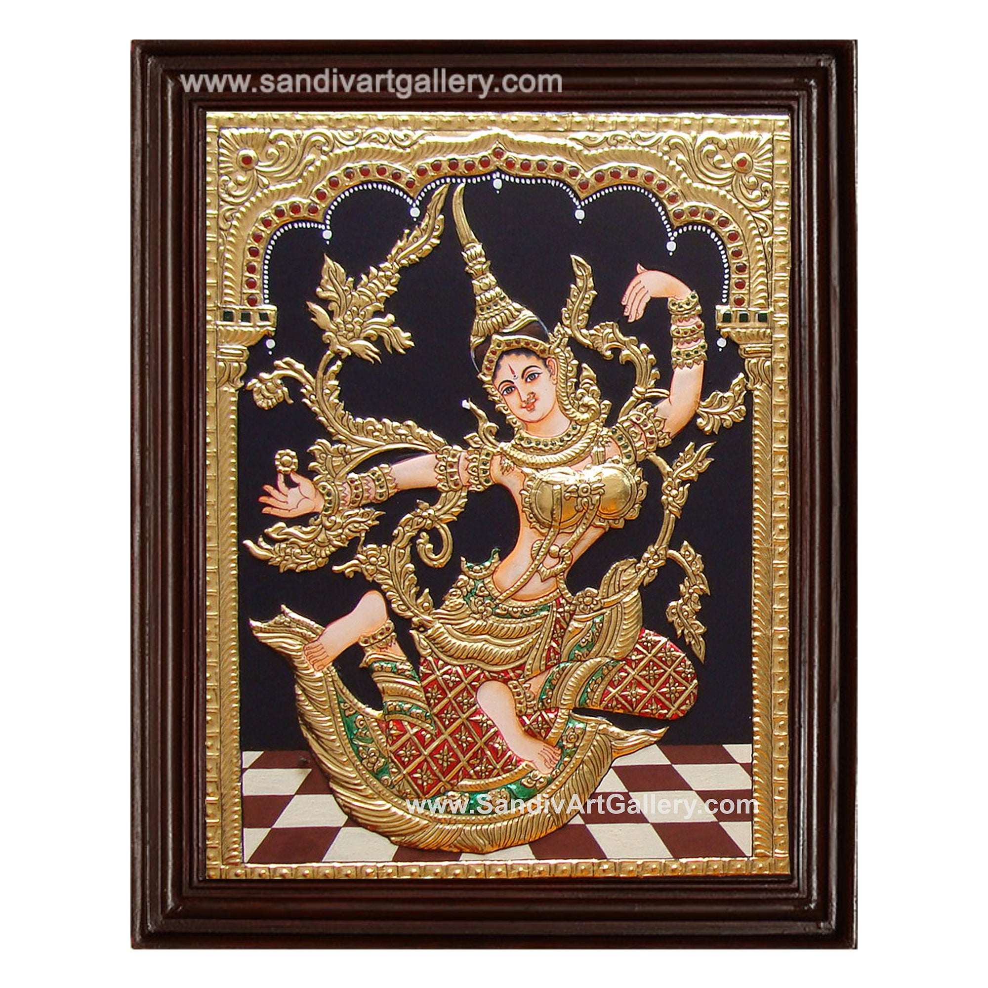 Dancing Lady Pair Tanjore Painting
