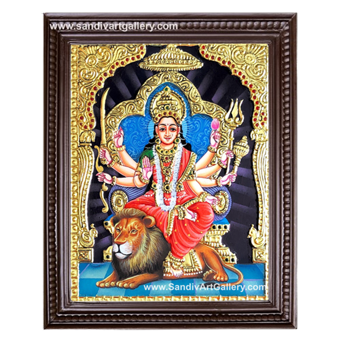 Durgai on lion Tanjore Painting