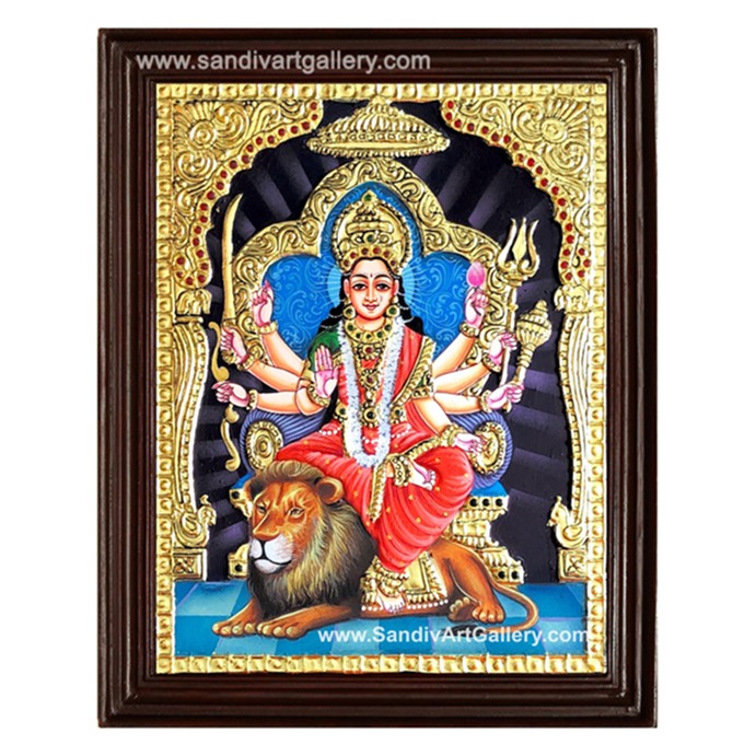 Durgai on lion Tanjore Painting