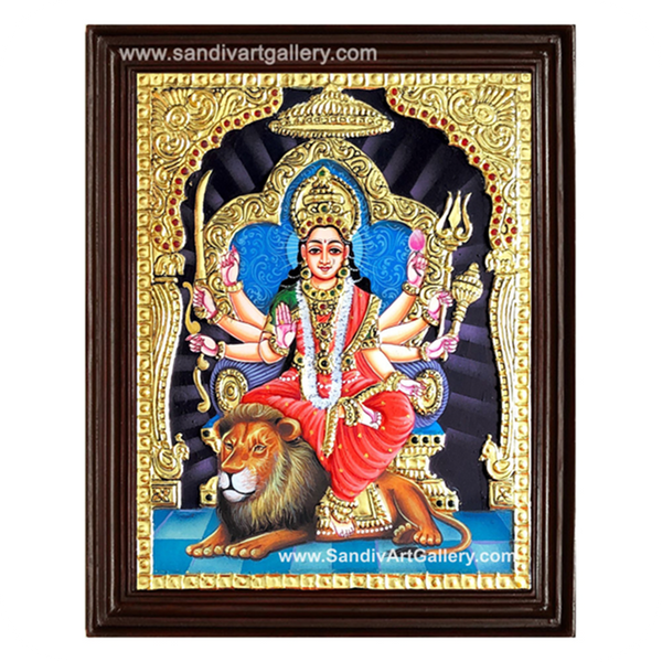 Durgai on lion Tanjore Painting