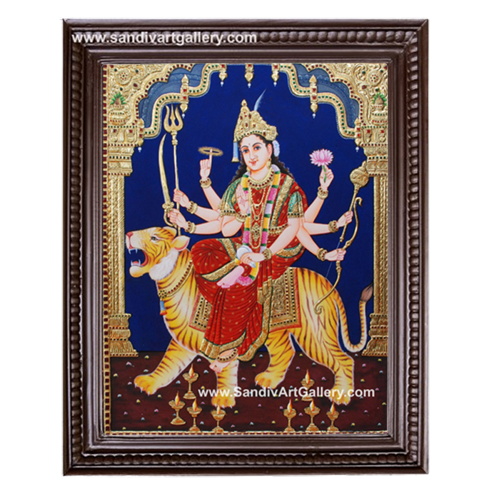 Durga on Tiger Tanjore Painting