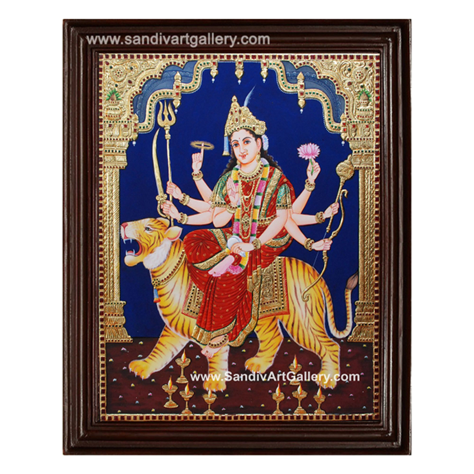 Durga on Tiger Tanjore Painting