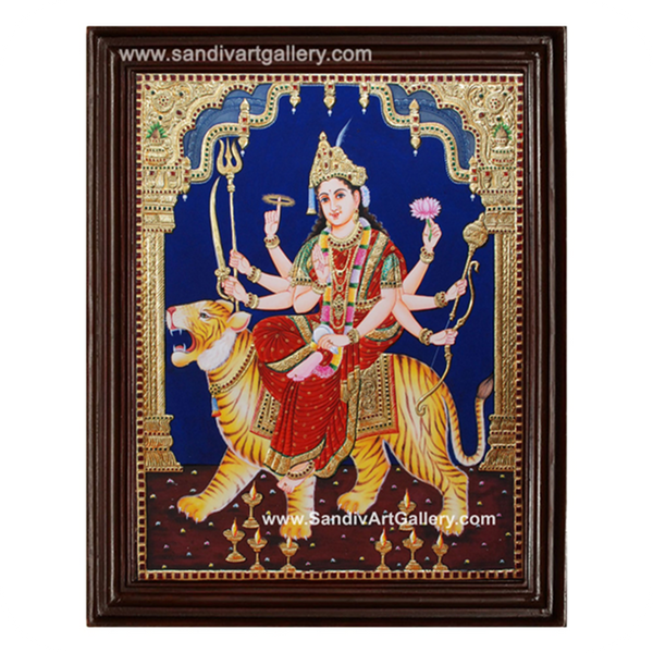 Durga on Tiger Tanjore Painting