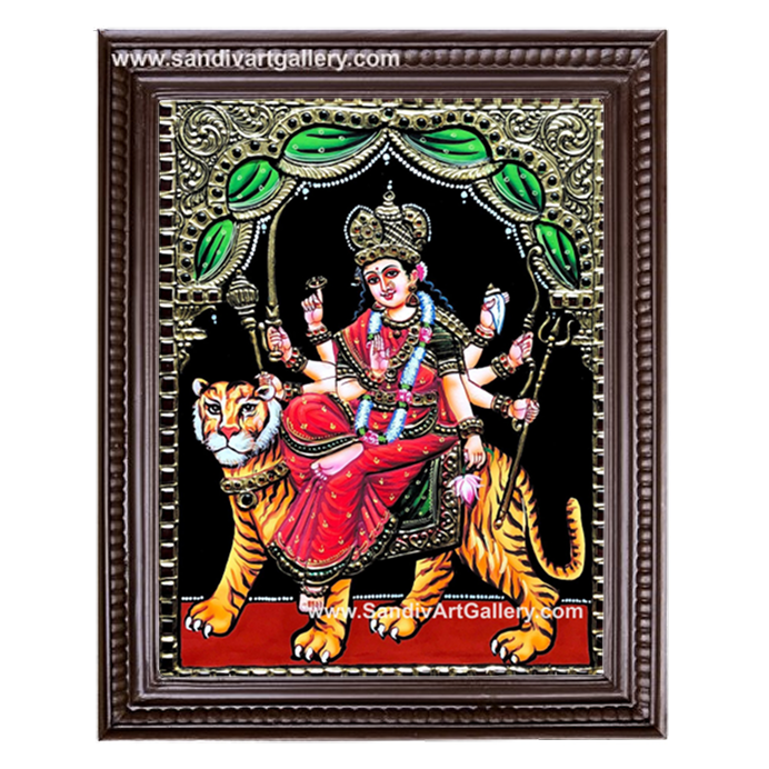 Durga on Tiger Tanjore Painting1