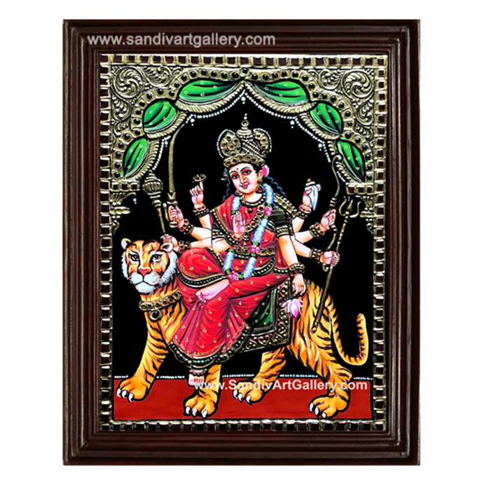 Durga on Tiger Tanjore Painting1