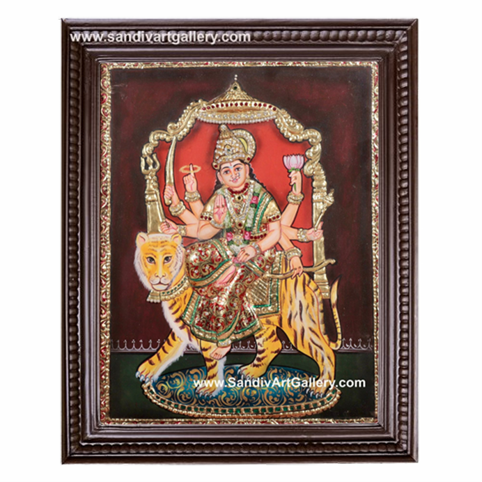 Durga Devi 3D Embossed Tanjore Painting