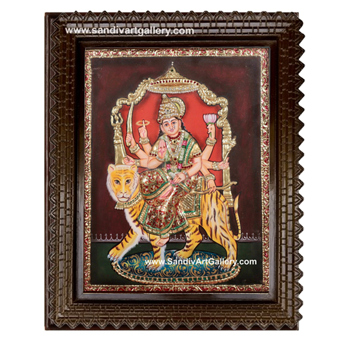 Durga Devi 3D Embossed Tanjore Painting