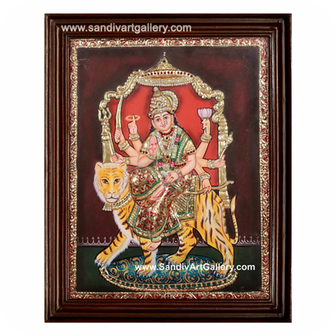 Durga Devi 3D Embossed Tanjore Painting