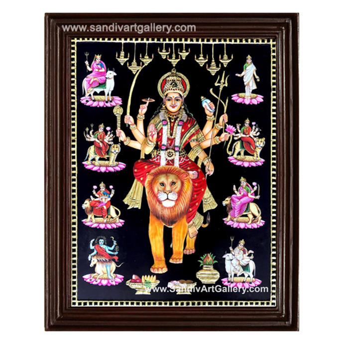 Nava Durga 3D Embossed Tanjore Painting
