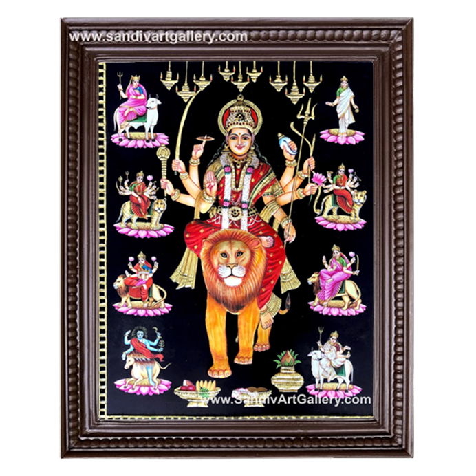 Nava Durga 3D Embossed Tanjore Painting