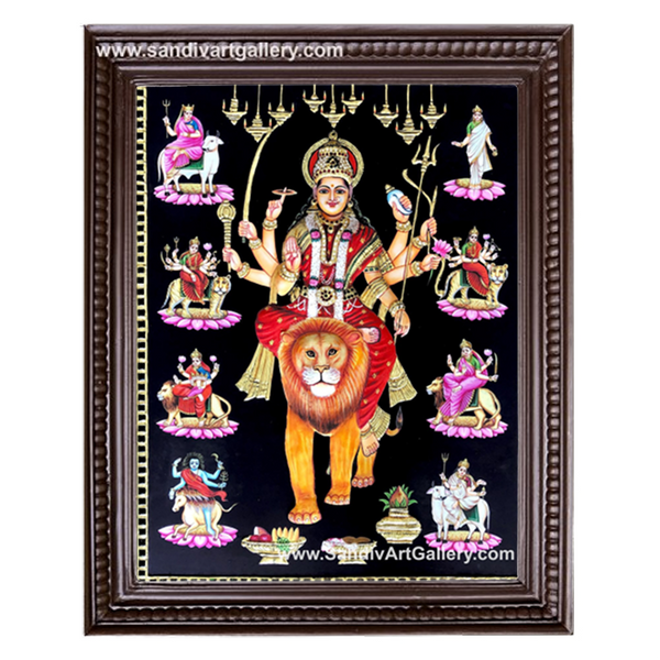 Nava Durga 3D Embossed Tanjore Painting