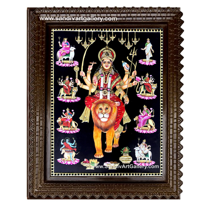 Nava Durga 3D Embossed Tanjore Painting