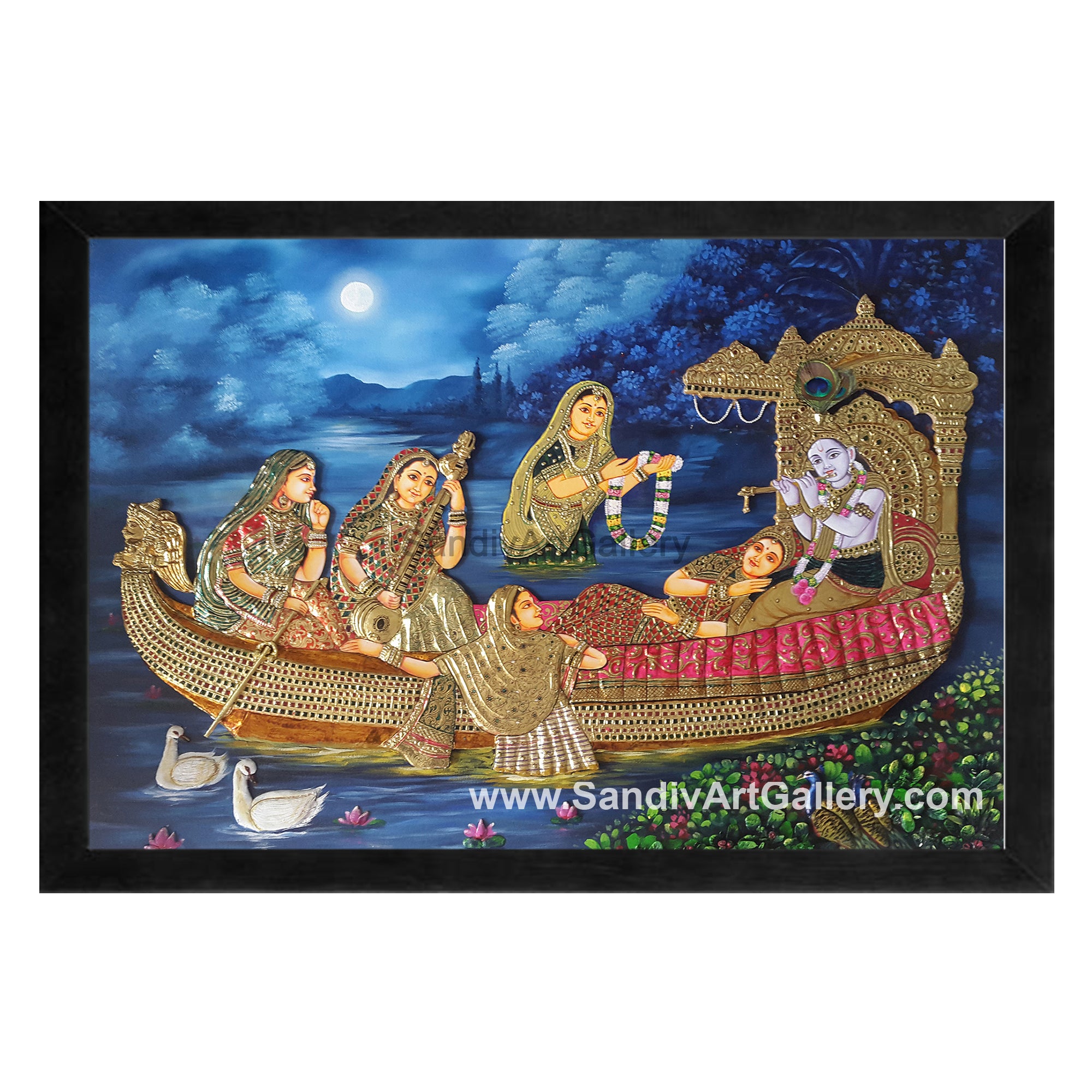 Radha Krishna on a Boat Fusion Painting