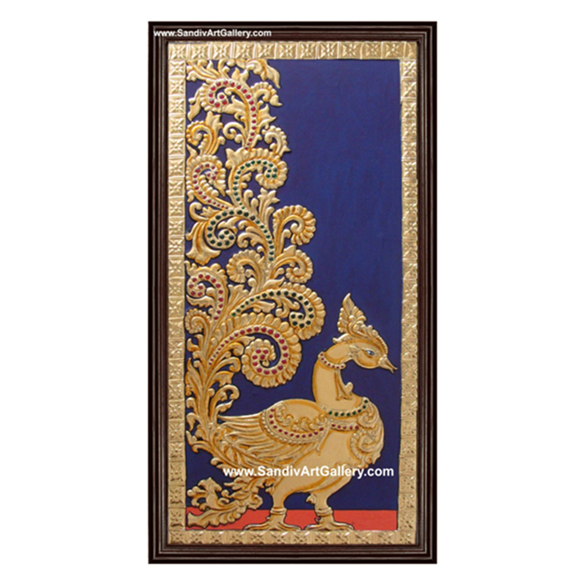 Golden Peacock Tanjore Painting