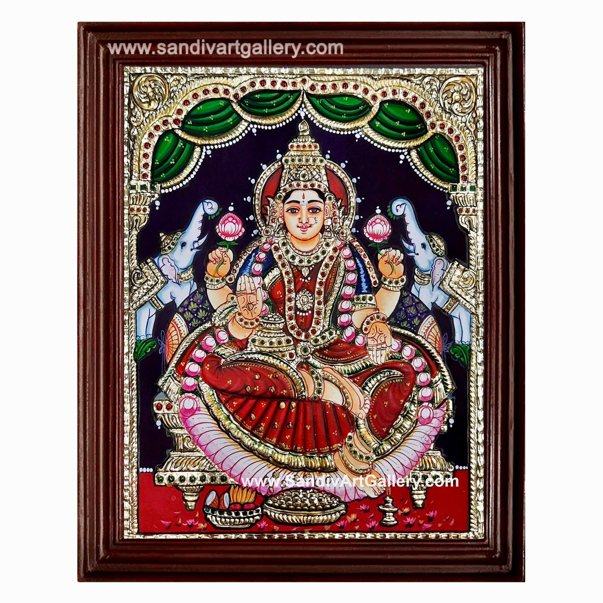 Goddess Lakshmi Devi with Elephants Tanjore Painting