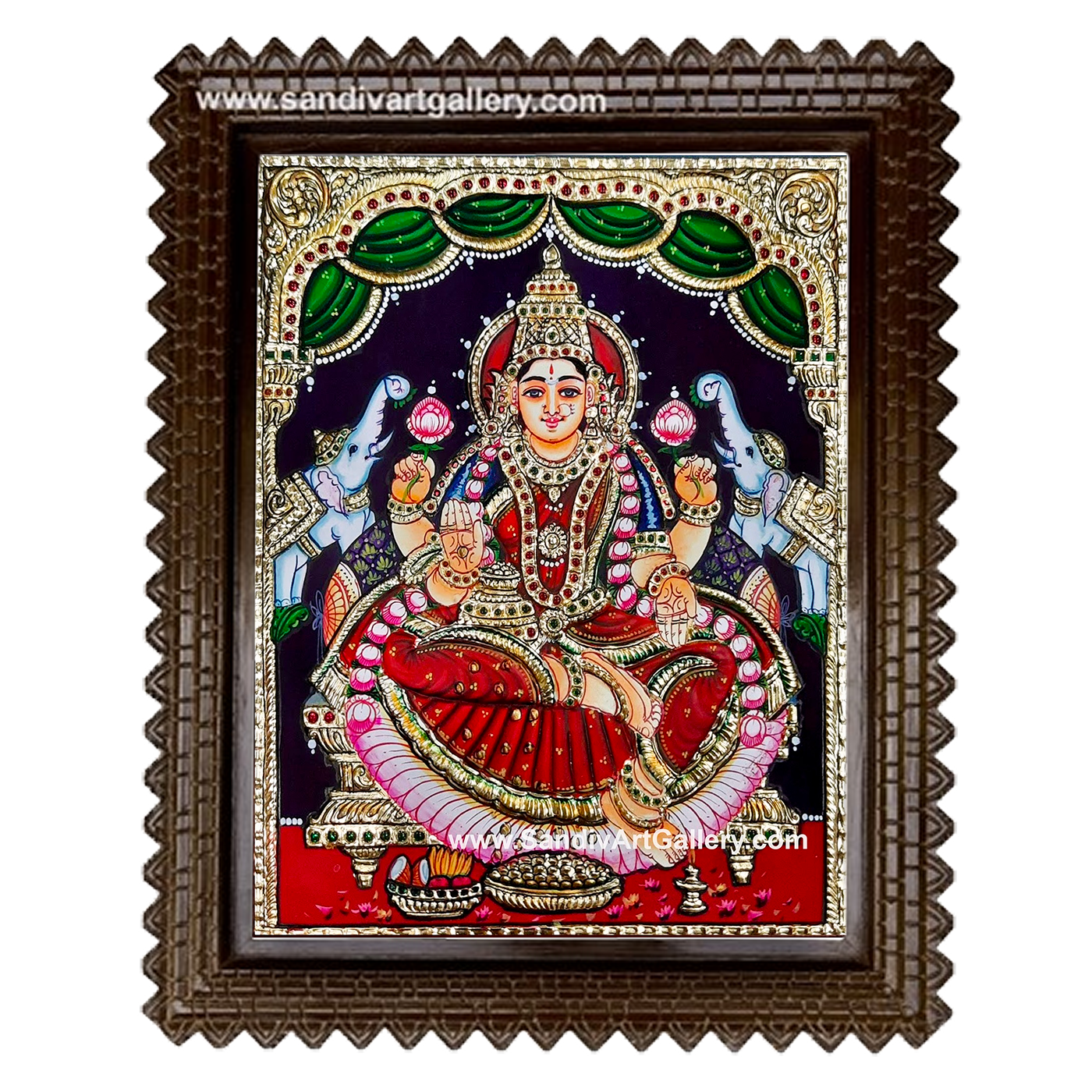 Goddess Lakshmi Devi with Elephants Tanjore Painting