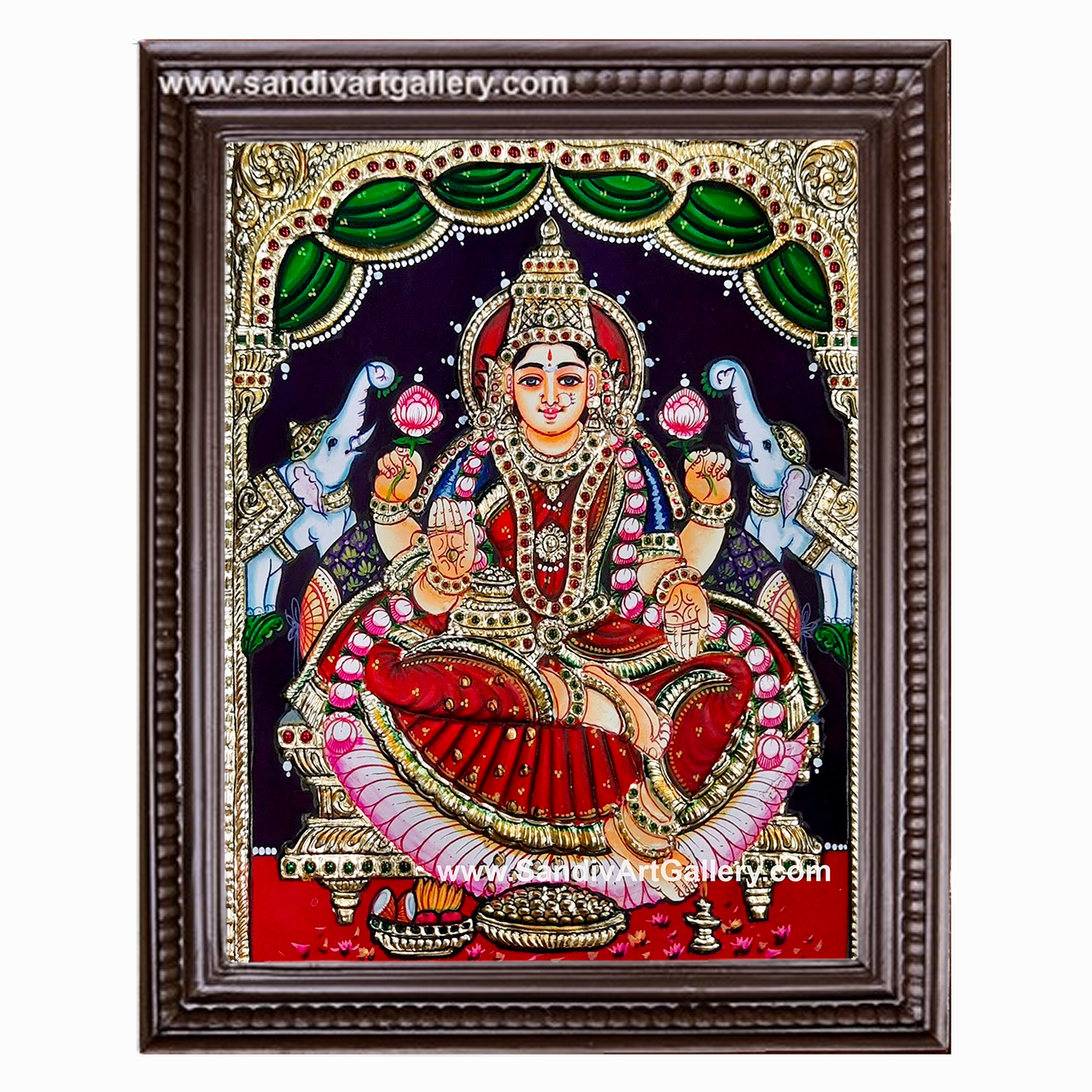 Goddess Lakshmi Devi with Elephants Tanjore Painting