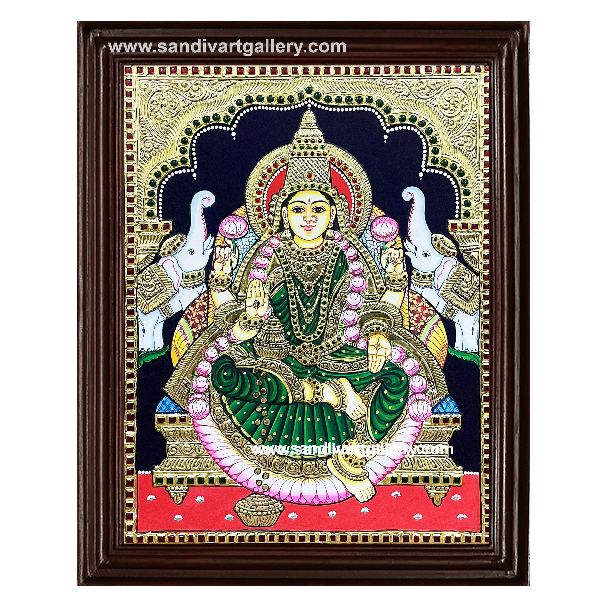 Goddess Lakshmi Devi with Elephants Tanjore Painting