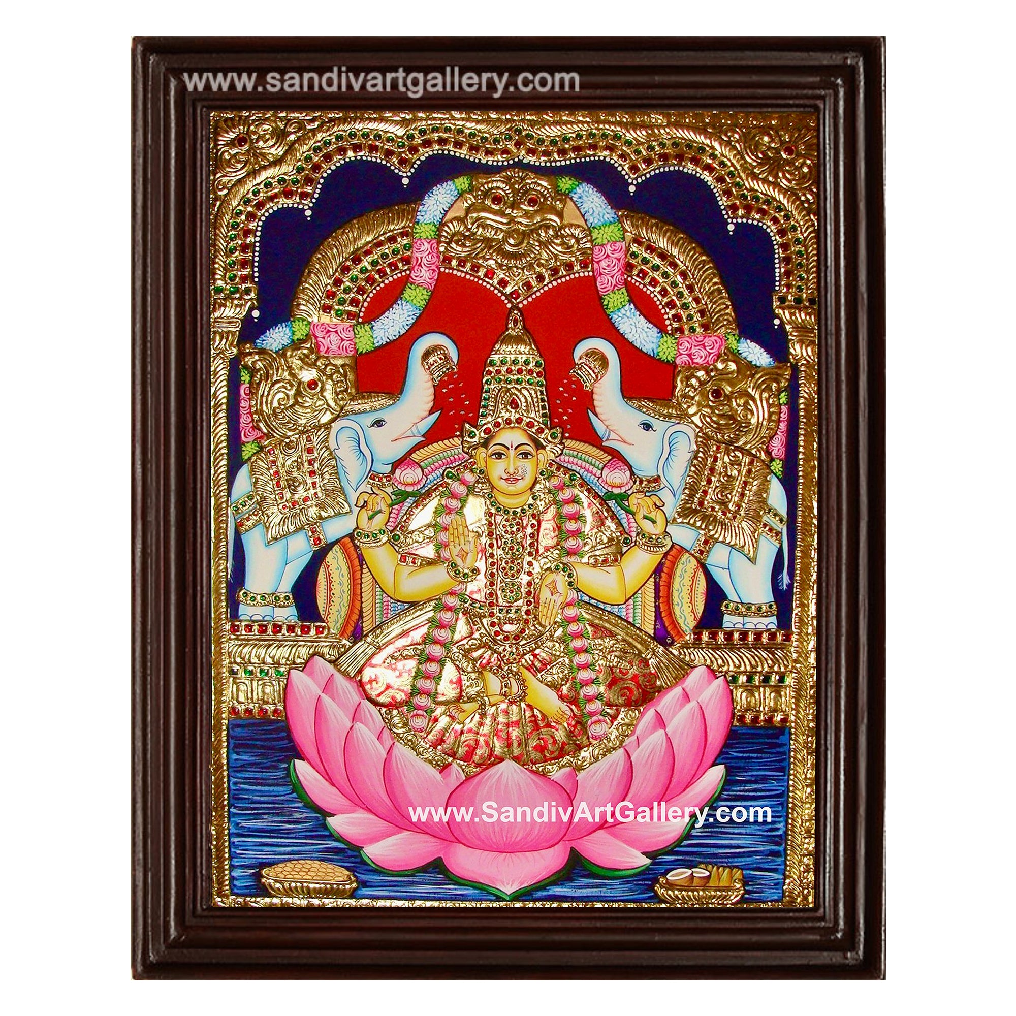 Gaja Lakshmi on Padmasana Tanjore Painting