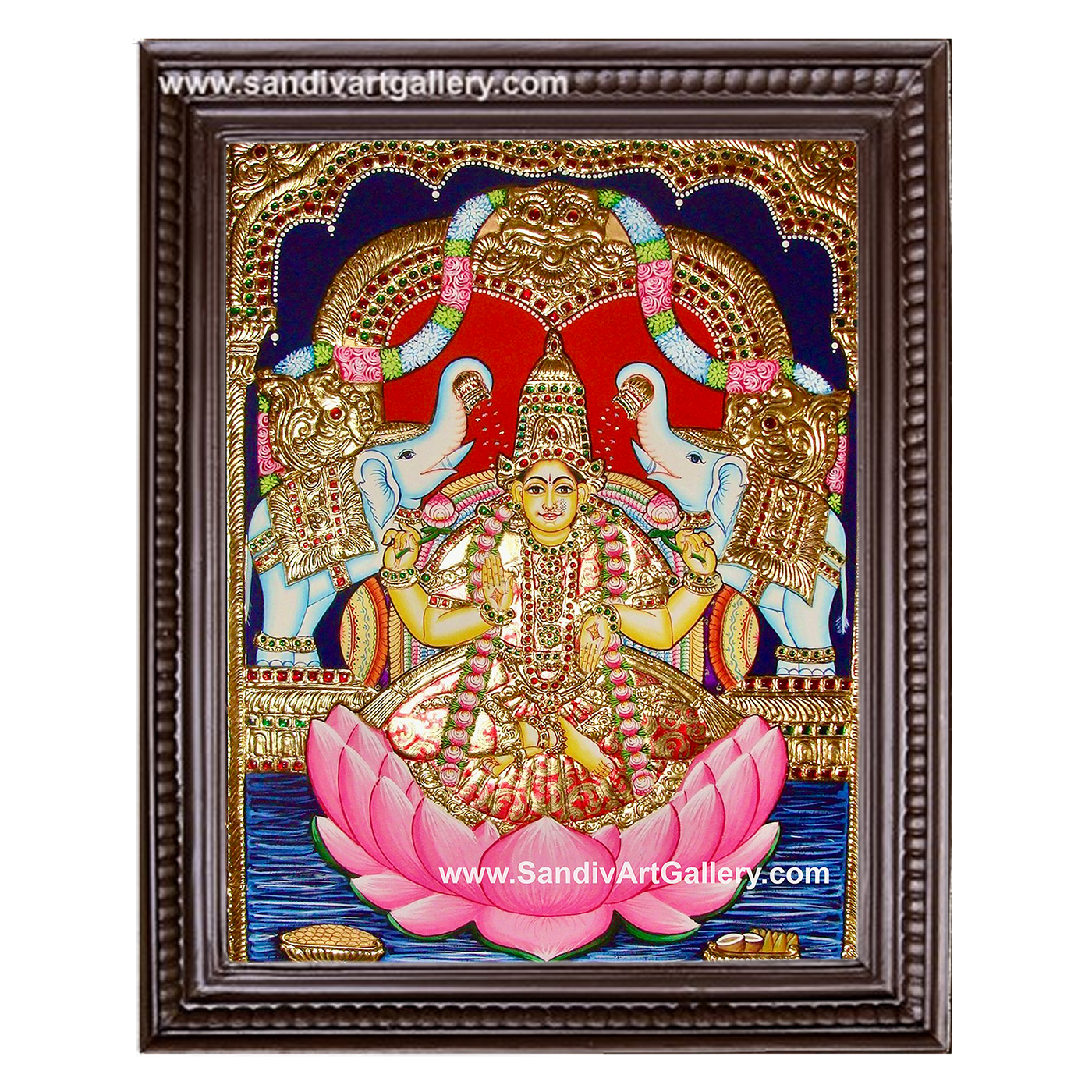 Gaja Lakshmi on Padmasana Tanjore Painting