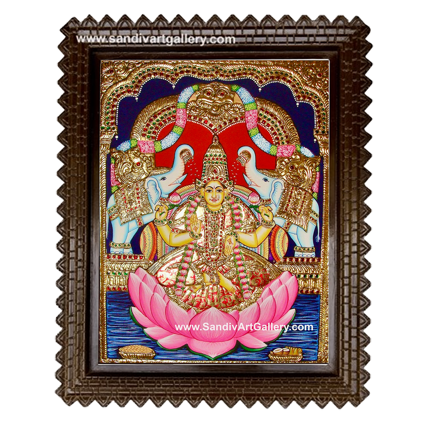 Gaja Lakshmi on Padmasana Tanjore Painting