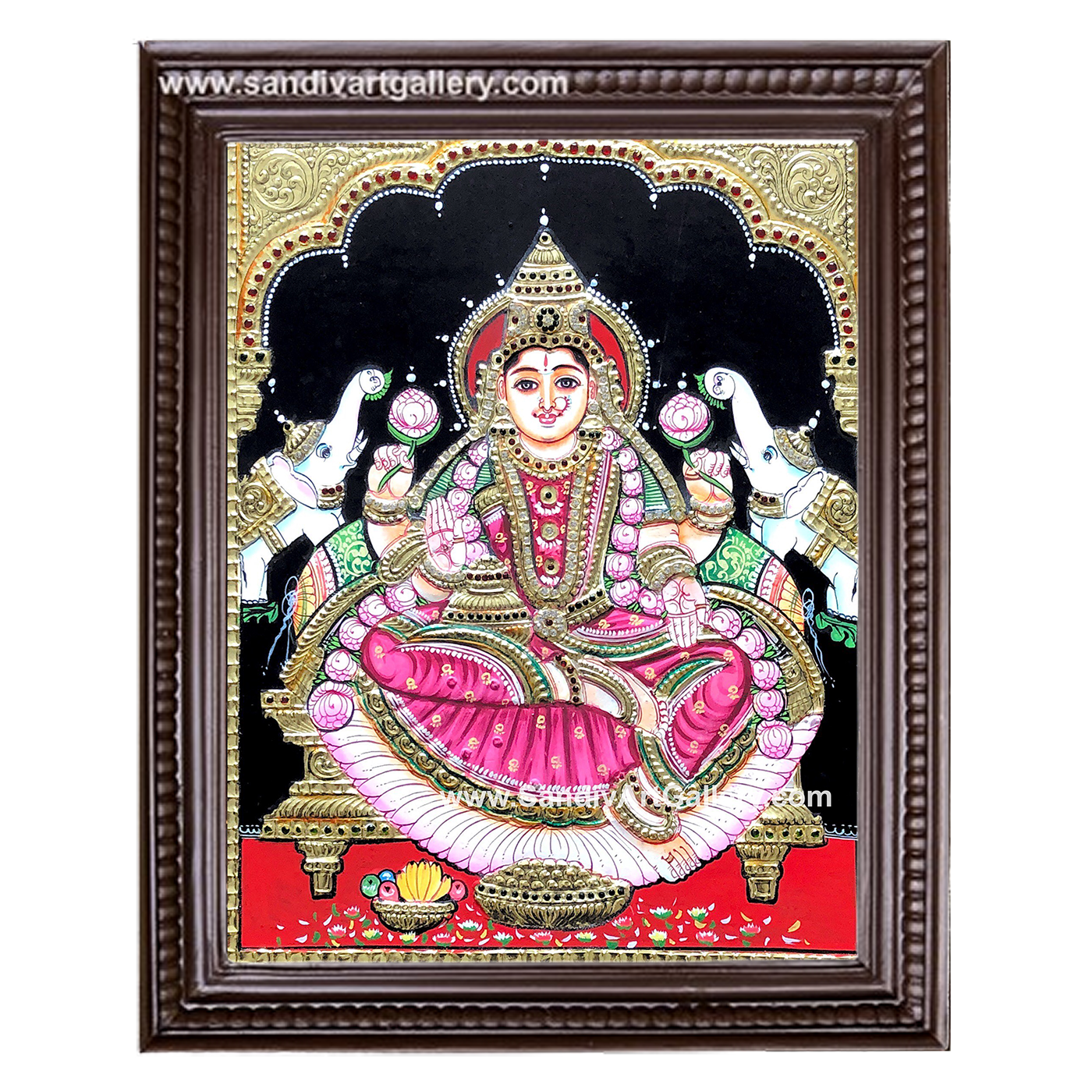 Lakshmi with Two Elephants Tanjore Painting1