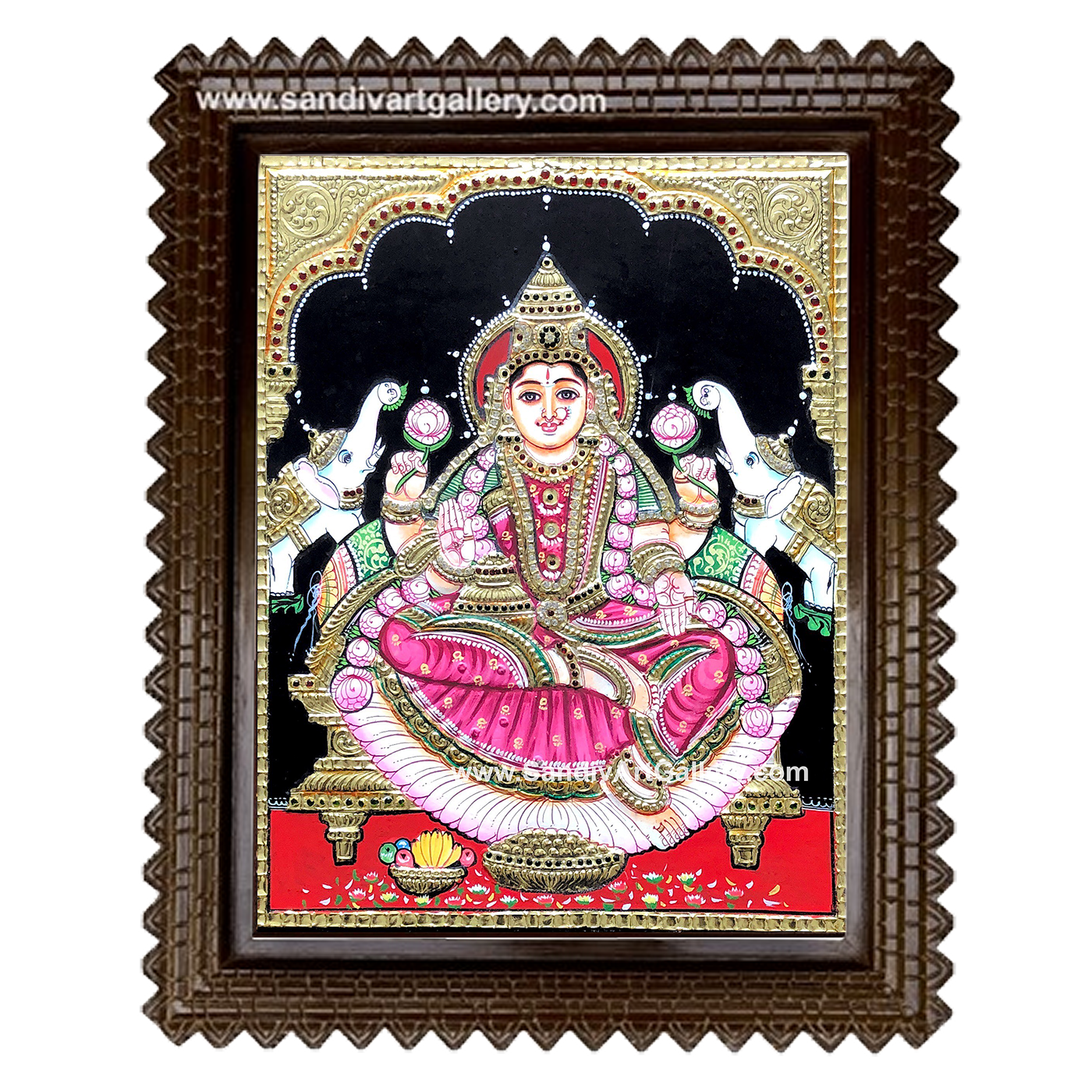 Lakshmi with Two Elephants Tanjore Painting1