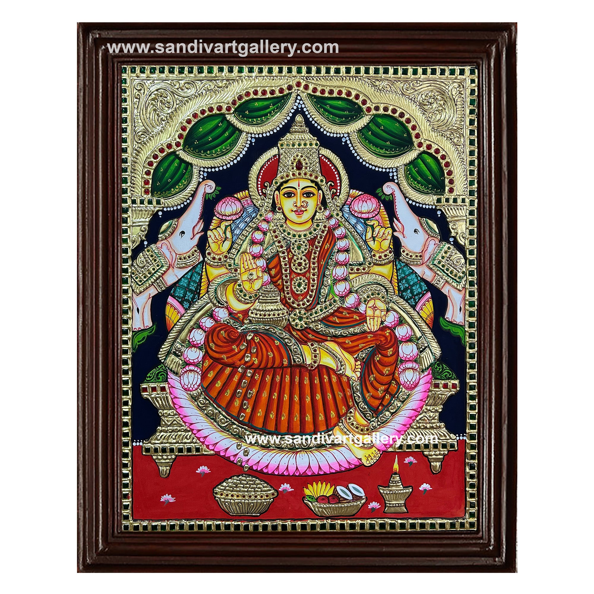 Lakshmi with Two Elephants Tanjore Painting1