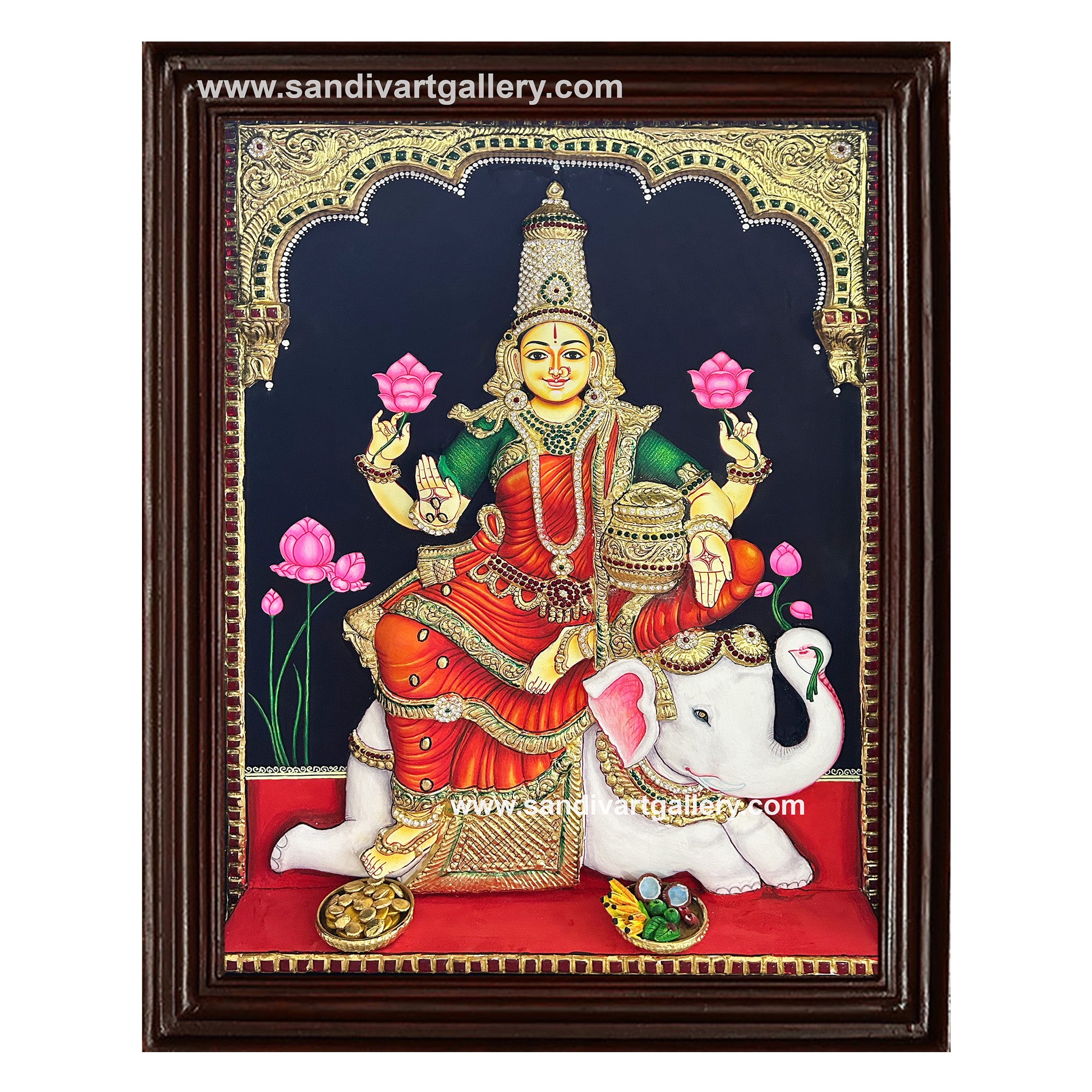 Gajalakshmi 3D Embossed Tanjore Painting