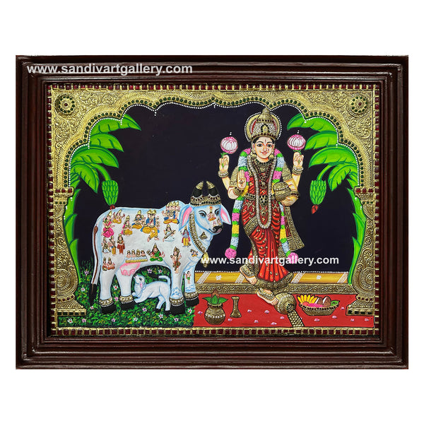 Graha Lakshmi and Comatha Semi Embossed Tanjore Painting
