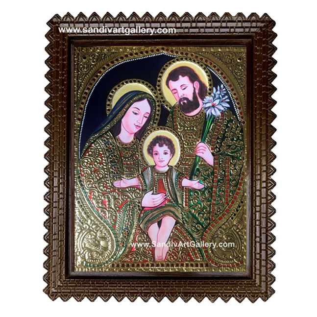 Mary Joseph and Jesus Tanjore Painting