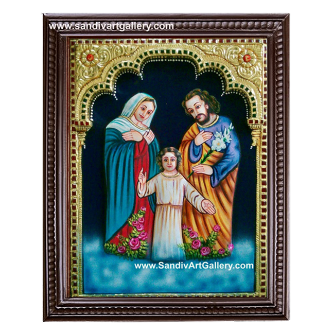 Mary Joseph and Jesus 3D Embossed Tanjore Painting