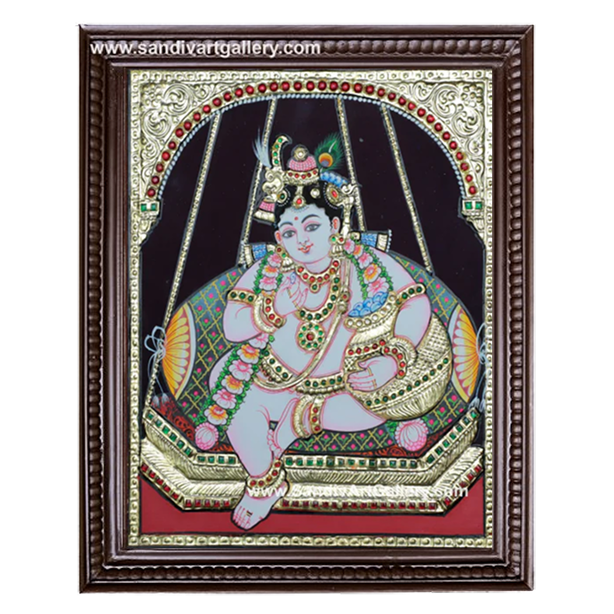 Krishna on a Swing Tanjore Painting