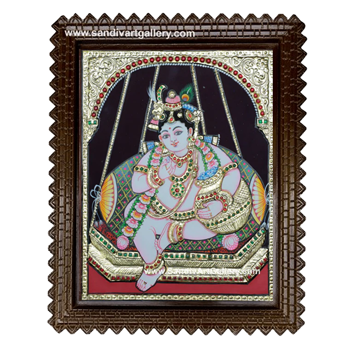 Krishna on a Swing Tanjore Painting