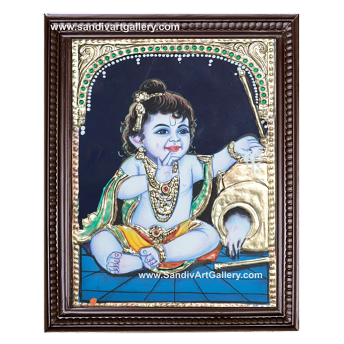 Butter Pot Krishna Tanjore Painting