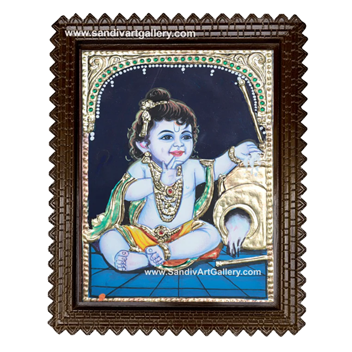 Butter Pot Krishna Tanjore Painting