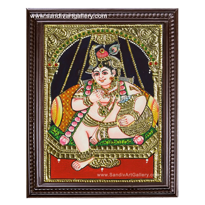 Krishna on a Swing Tanjore Painting1