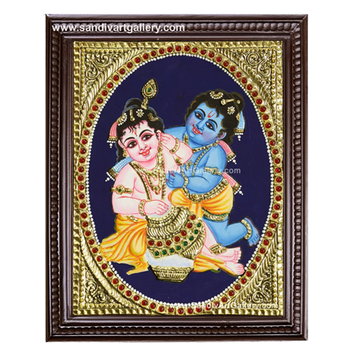 Baby Krishna and Balaram Tanjore Painting