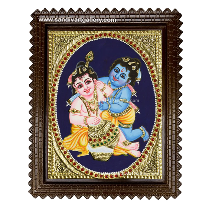 Baby Krishna and Balaram Tanjore Painting