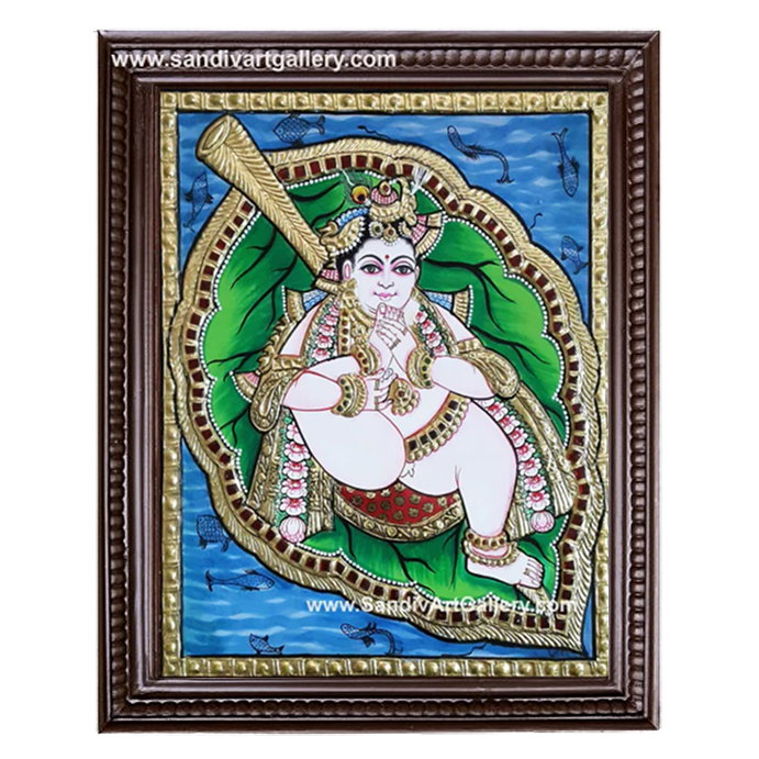 Krishna on a Swing Tanjore Painting 2
